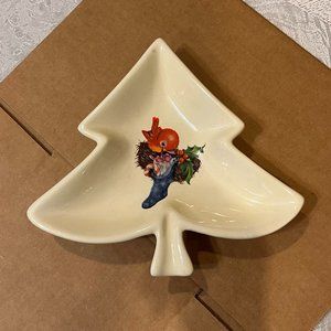 Ceramic Christmas Candy Dish, Hand Painted